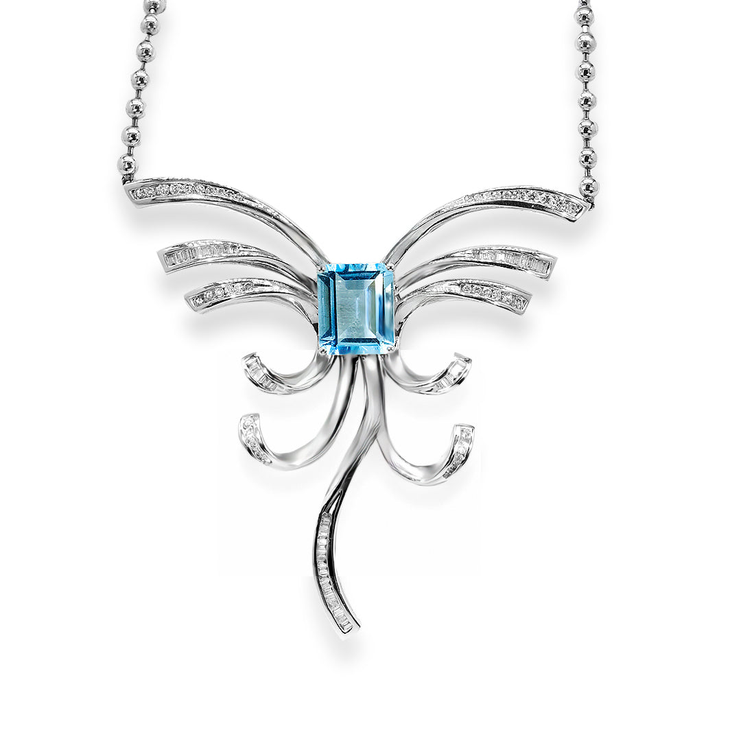 18K White Gold Aquamarine & Diamond Necklace