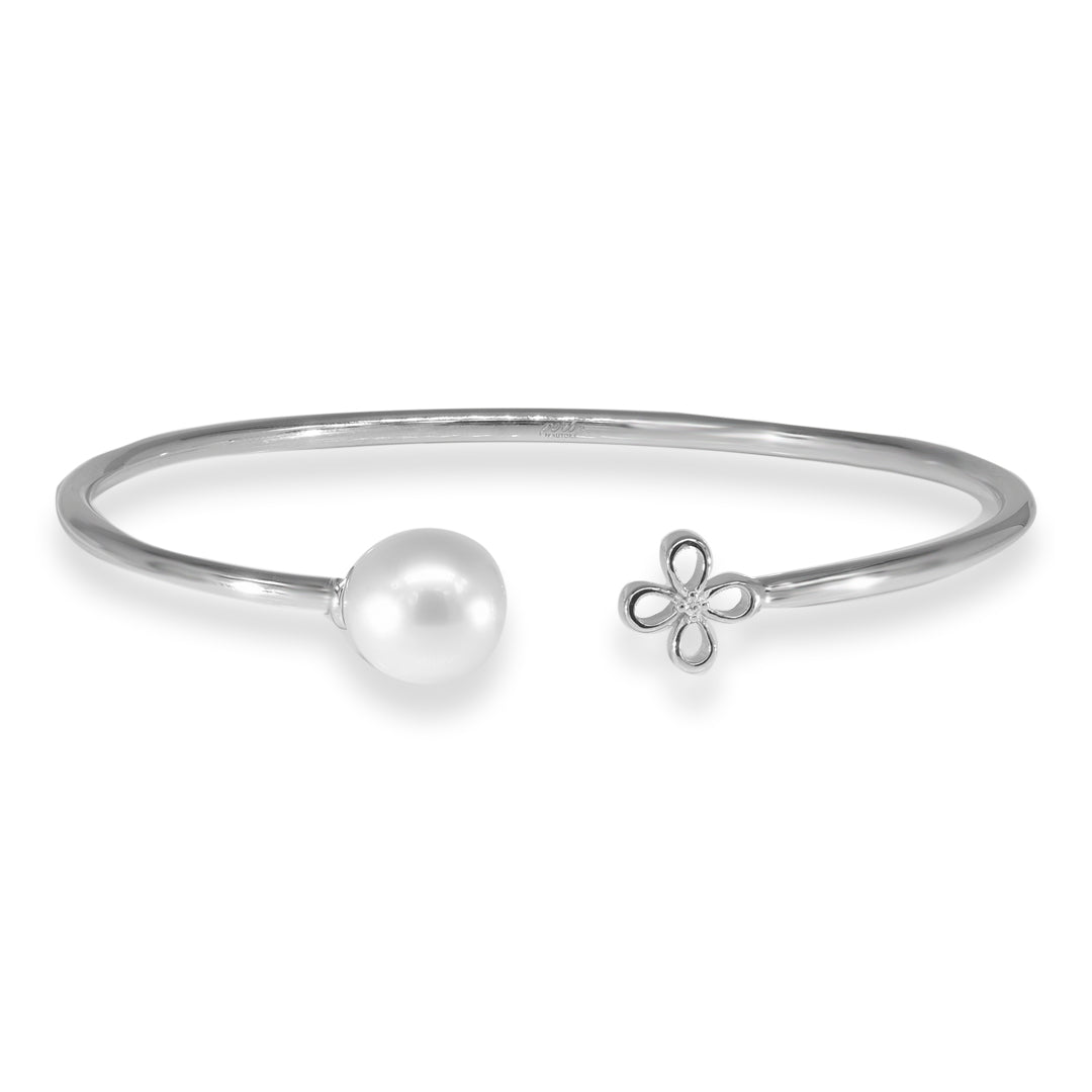 Autore Pearls Sterling Silver 18K White Gold Plated South Sea Pearl Diamond Bracelet
