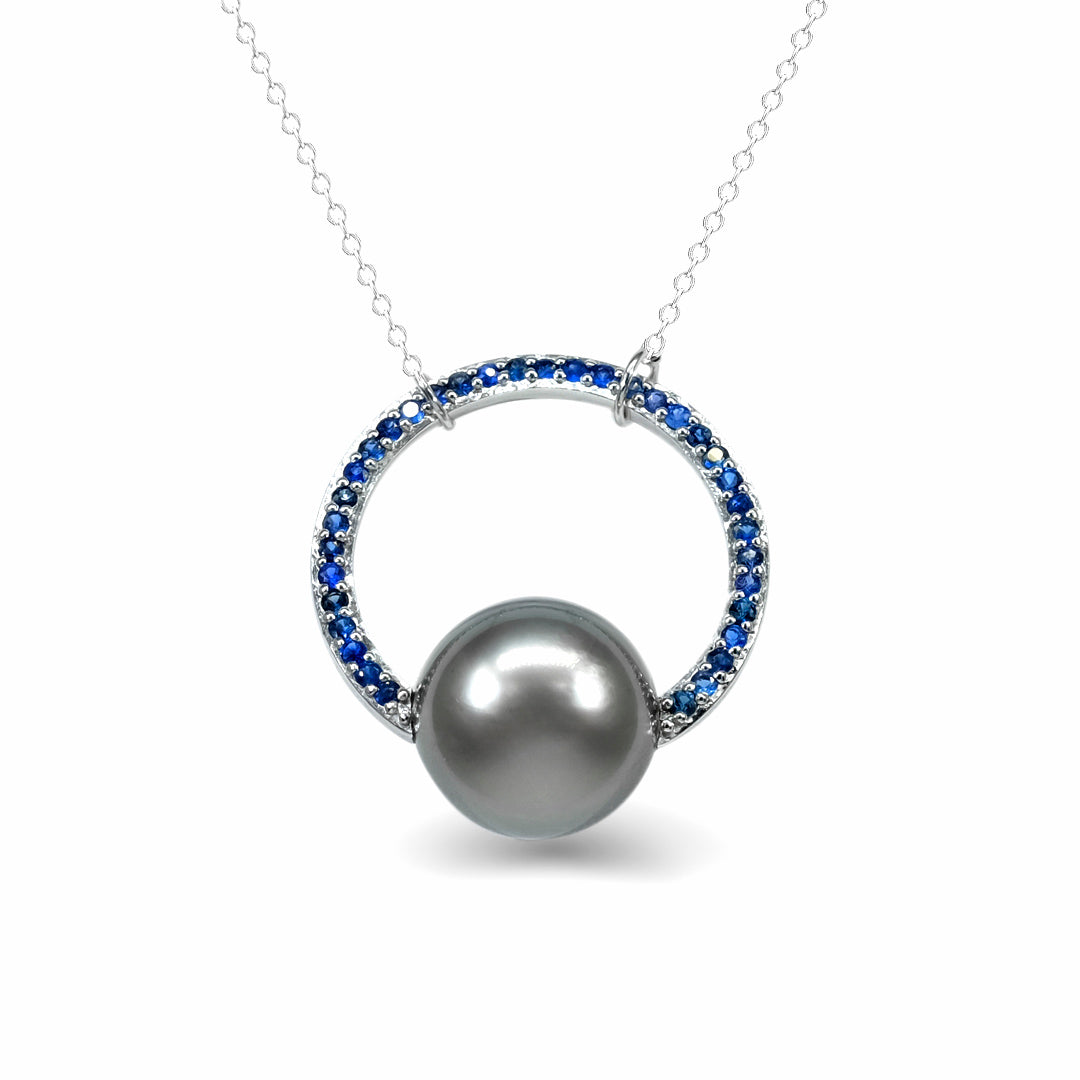Autore Sterling Silver Tahitian Pearl & Sapphire Necklace