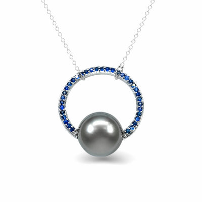 Autore Sterling Silver Tahitian Pearl & Sapphire Necklace