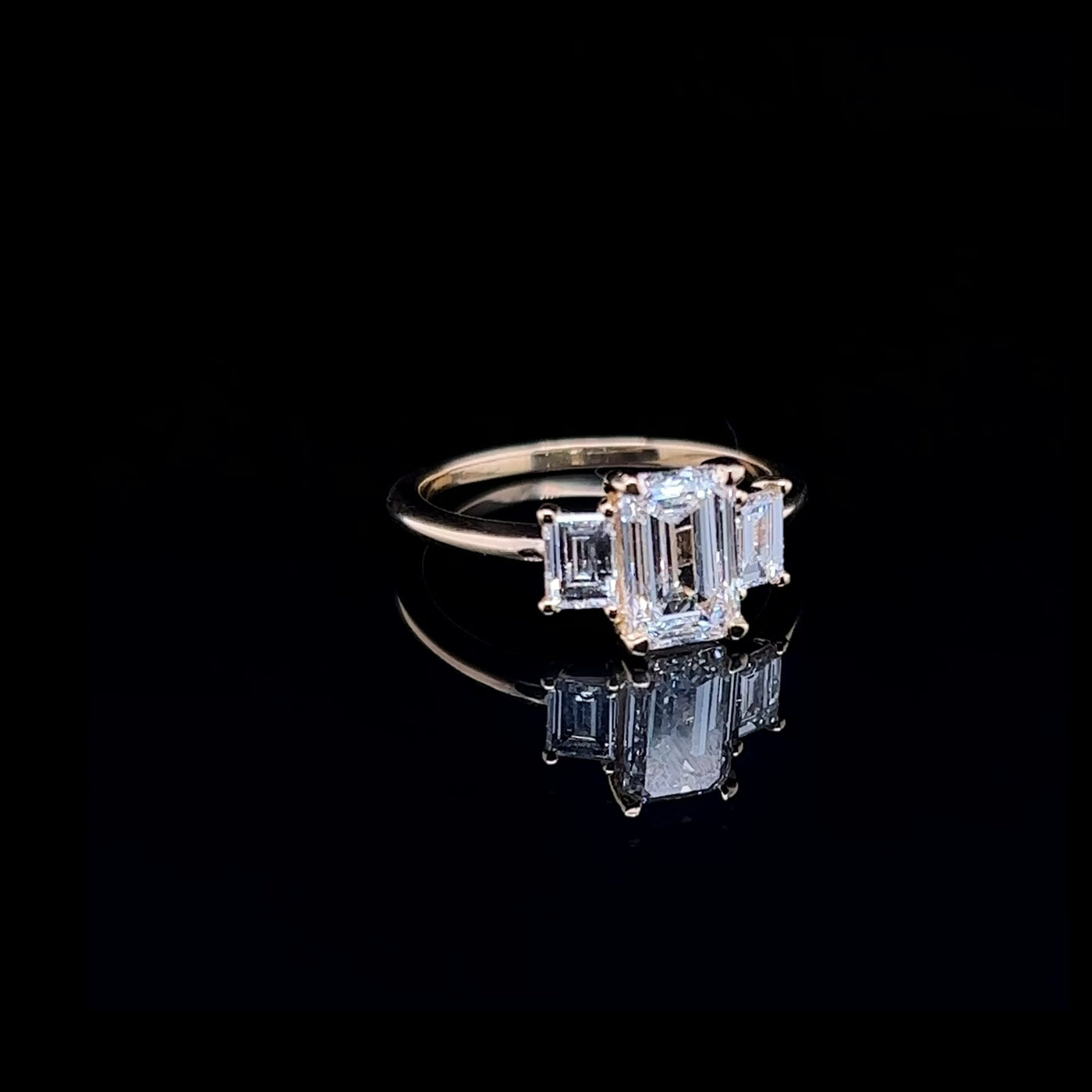 Emerald cut Lab Grown Diamond Three Stone Ring - Sophie