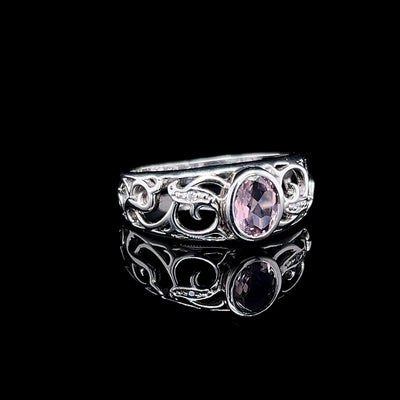 Sterling Silver Morganite & Diamond Ring