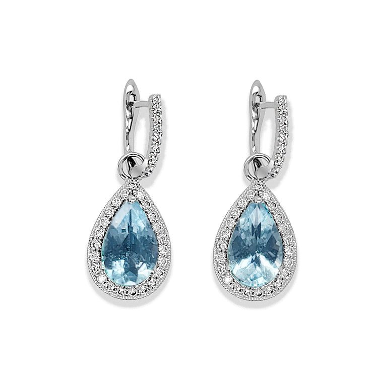 White Gold Aquamarine & Diamond Earrings