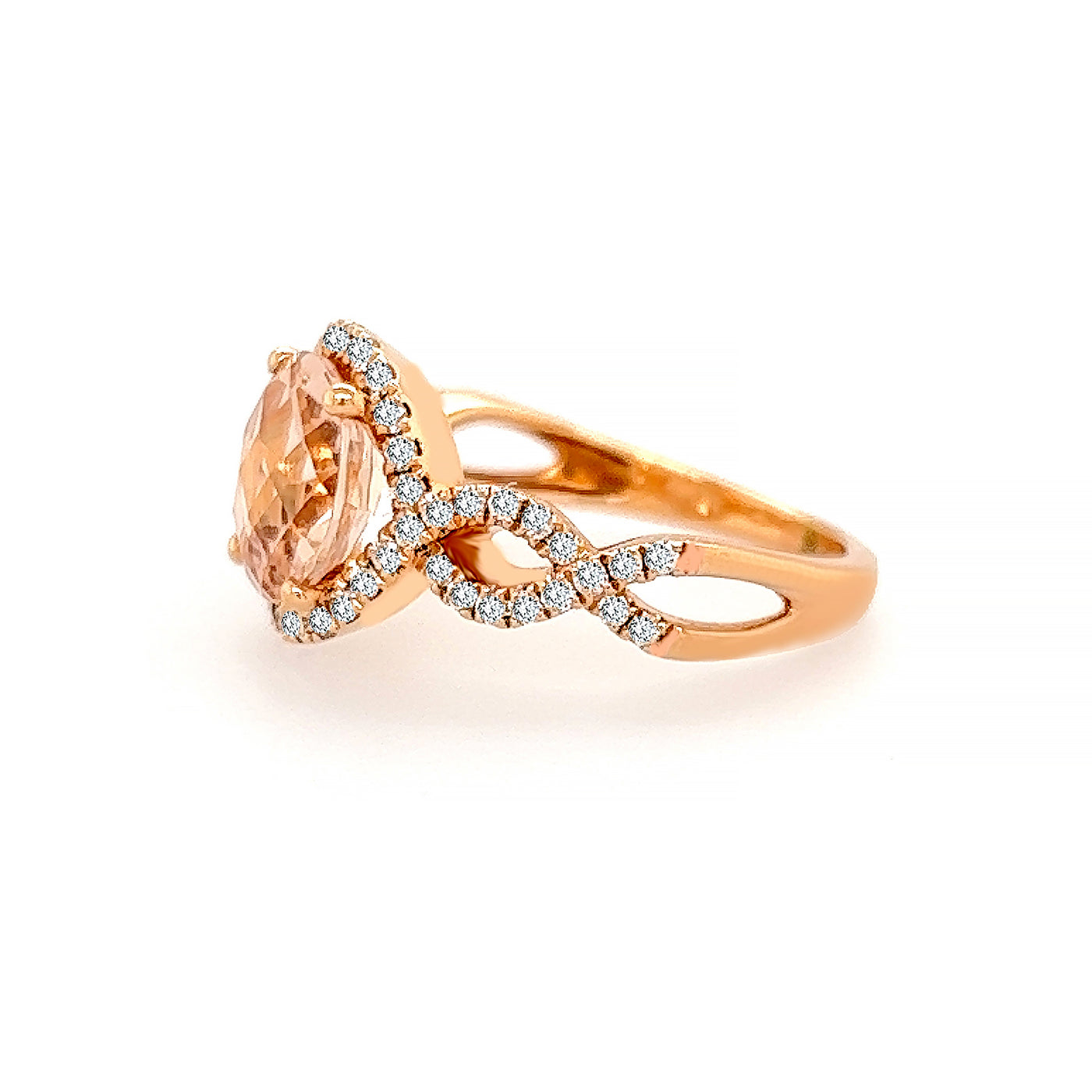 Morganite Halo Braided Ring