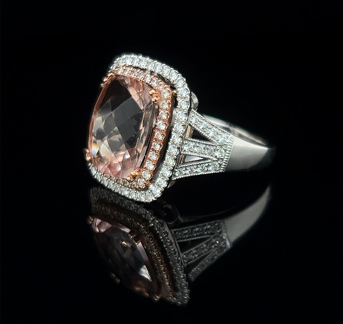 Morganite Dress Ring with Diamond Halo