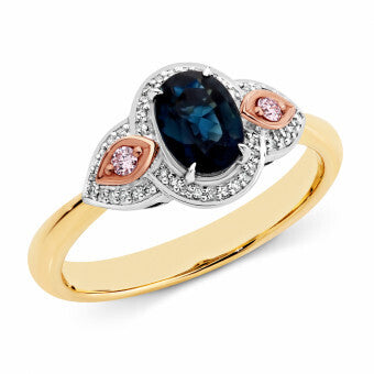 White Gold Sapphire and Pink Diamonds Ring