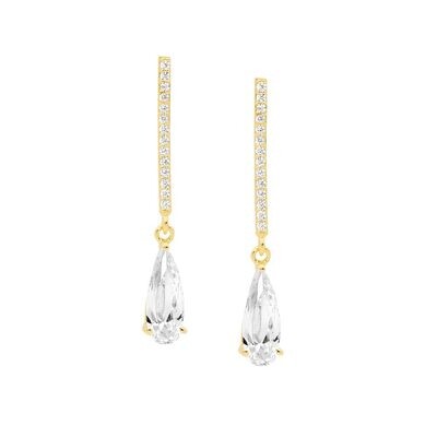 ELLANI Yellow Gold Plated Mid Length Drop Earrings with Cubic Zirconia