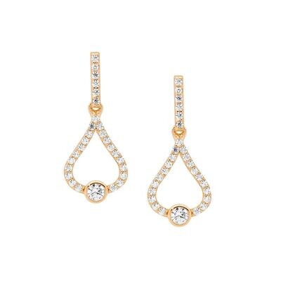 ELLANI Sterling Silver and Rose Gold Plated Bezel Fancy Earrings with Cubic Zirconia