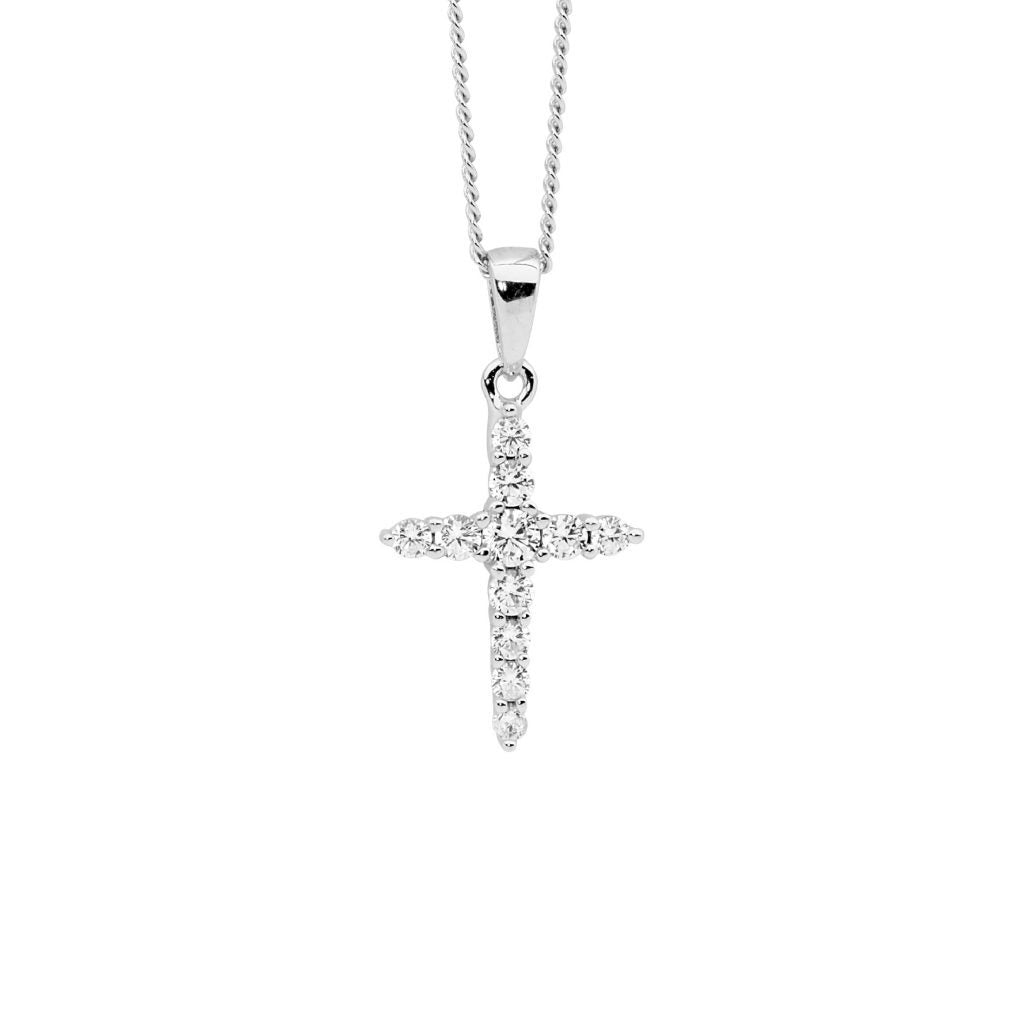 ELLANI Sterling Silver Cross Pendant with Cubic Zirconia
