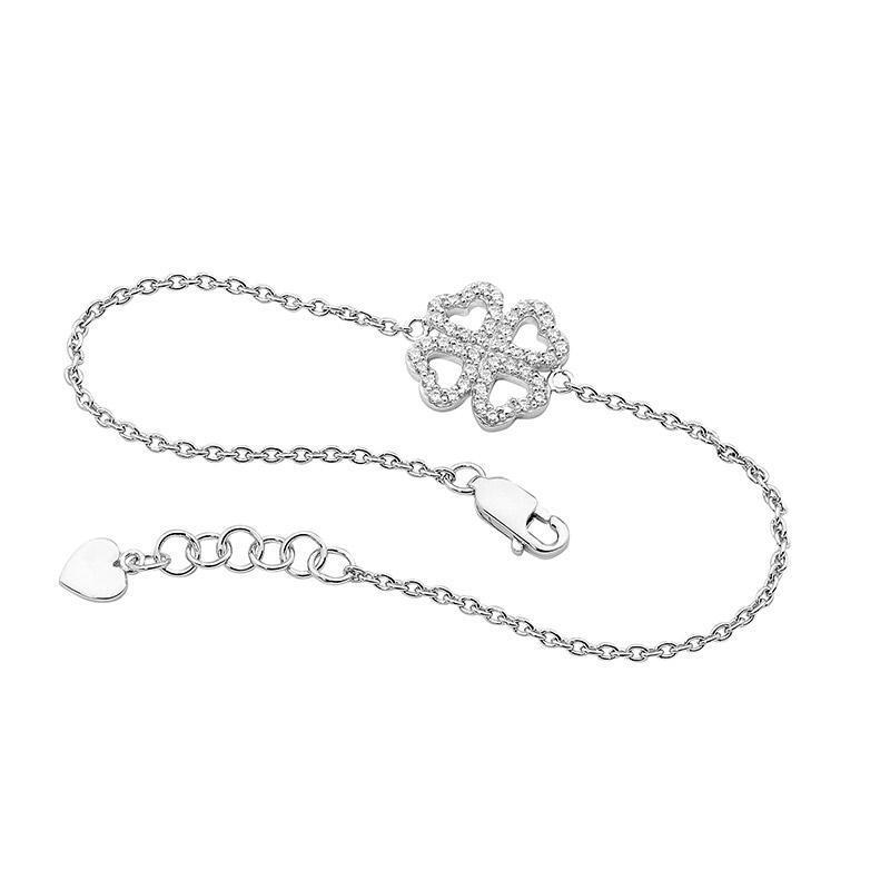 Sterling Silver Clover Bracelet with Cubic Zirconia
