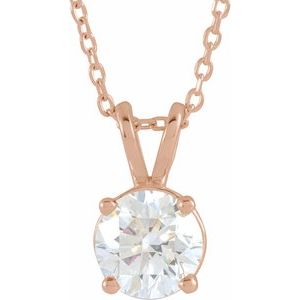 14K Yellow, Rose Gold  1 CT Lab-Grown Diamond Solitaire 40-45cm Necklace