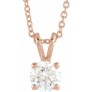 14K Yellow, Rose Gold 0.6CT Lab-Grown Diamond Solitaire 40-45cm Necklace