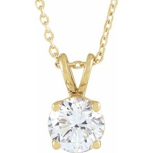 14K Rose or Yellow Gold 0.875 CT Lab-Grown Diamond Solitaire 40-45cm Necklace