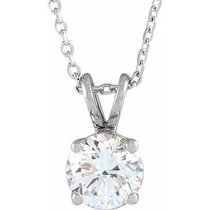 14K White Gold 0.875 CT Lab-Grown Diamond Solitaire 40-45cm  Necklace