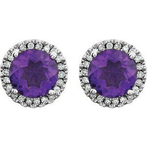 14K White Natural Amethyst & 1/8 CTW Natural Diamond Earrings