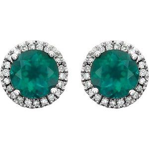 14K White Lab-Grown Emerald & 1/8 CTW Natural Diamond Earrings