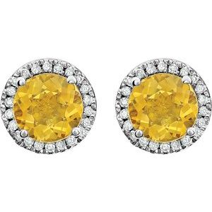 14K White Natural Citrine & 1/8 CTW Natural Diamond Earrings