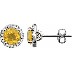 14K White Natural Citrine & 1/8 CTW Natural Diamond Earrings