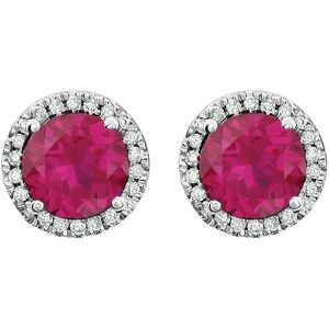 14K White Lab-Grown Ruby & 1/8 CTW Natural Diamond Earrings