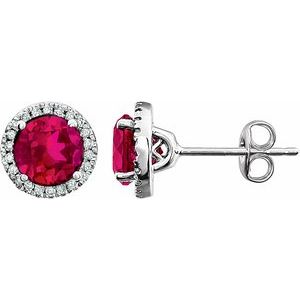 14K White Lab-Grown Ruby & 1/8 CTW Natural Diamond Earrings