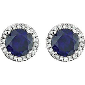 14K White Lab-Grown Blue Sapphire & 1/8 CTW Natural Diamond Earrings