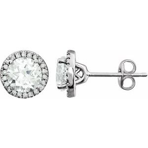 14K White Lab-Grown White Sapphire & 1/8 CTW Natural Diamond Earrings