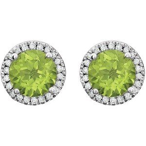 14K White Natural Peridot & 1/8 CTW Natural Diamond Earrings