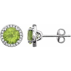 14K White Natural Peridot & 1/8 CTW Natural Diamond Earrings