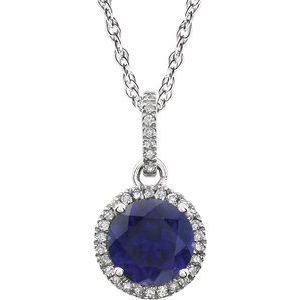 14K White Lab-Grown Blue Sapphire & 1/10 CTW Natural Diamond 18" Necklace