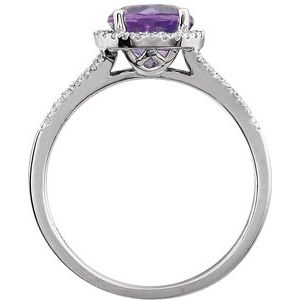 14K White Natural Amethyst & 1/6 CTW Natural Diamond Ring