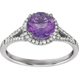 14K White Natural Amethyst & 1/6 CTW Natural Diamond Ring