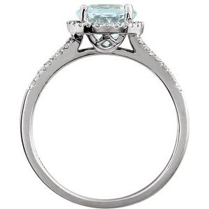14K White Natural Aquamarine & 1/6 CTW Natural Diamond Ring