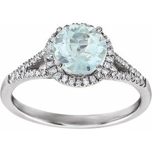 14K White Natural Aquamarine & 1/6 CTW Natural Diamond Ring