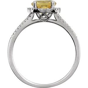 14K White Gold Natural Citrine & 0.17CTW Natural Diamond Ring