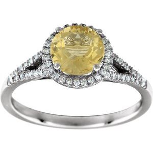 14K White Gold Natural Citrine & 0.17CTW Natural Diamond Ring