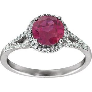 14K White Lab-Grown Ruby & 1/6 CTW Natural Diamond Ring