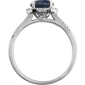 14K White Lab-Grown Blue Sapphire & 1/6 CTW Natural Diamond Ring