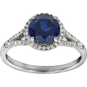 14K White Lab-Grown Blue Sapphire & 1/6 CTW Natural Diamond Ring