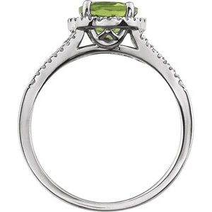 14K White Natural Peridot & 1/6 CTW Natural Diamond Ring