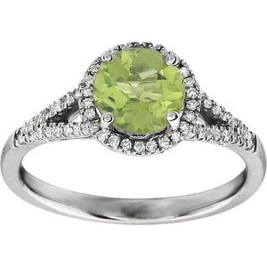 14K White Natural Peridot & 1/6 CTW Natural Diamond Ring