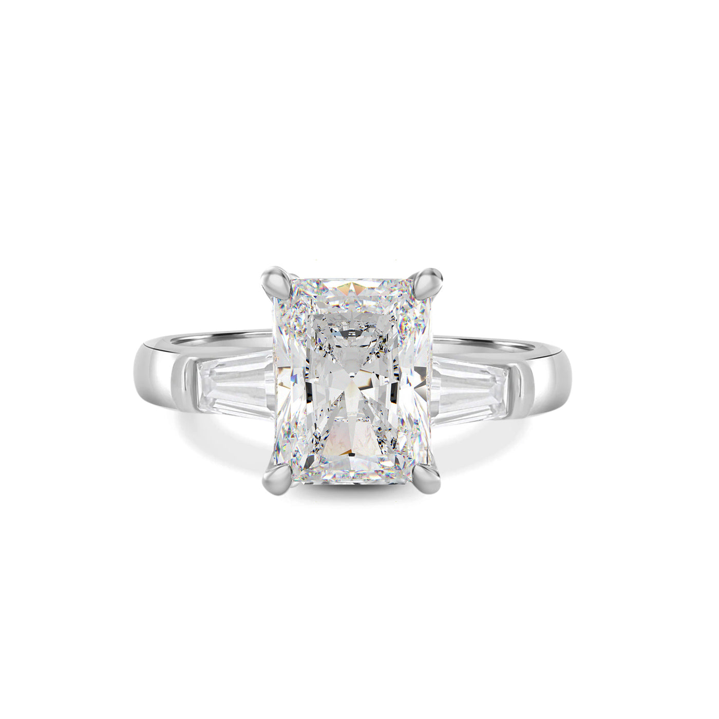 Radiant Lab Grown Diamond Engagement Ring with Tapered Baguette Side Accents - Emilia