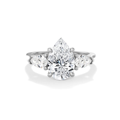 The Alexandra Ring - Lab Grown Diamond Trilogy With Pear Side Stones