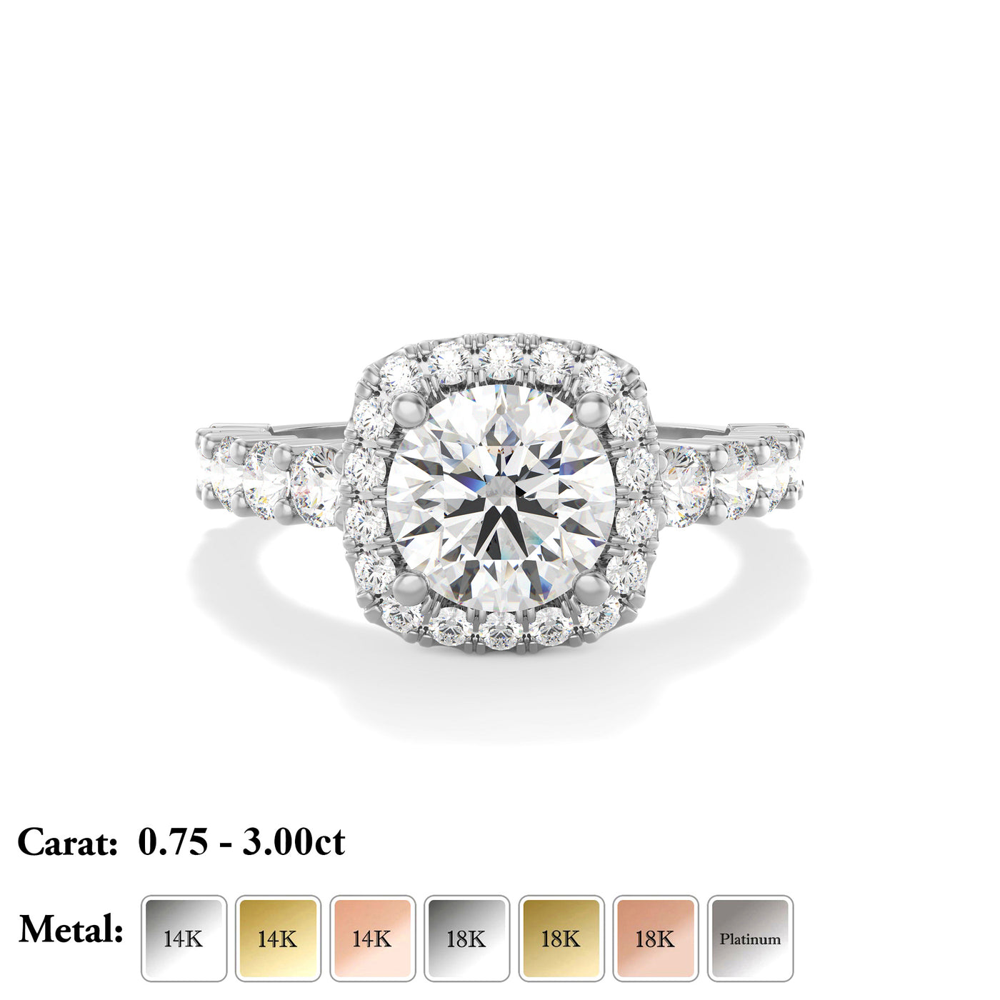 Round Lab Grown Diamond Halo Engagement Ring - Tara