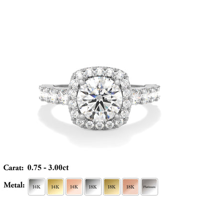 Round Lab Grown Diamond Halo Engagement Ring - Tara