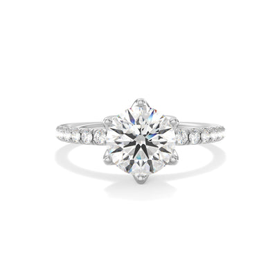 The Chelsea Ring - Lab Grown Diamond with Tulip Basket and Fine Pave Band