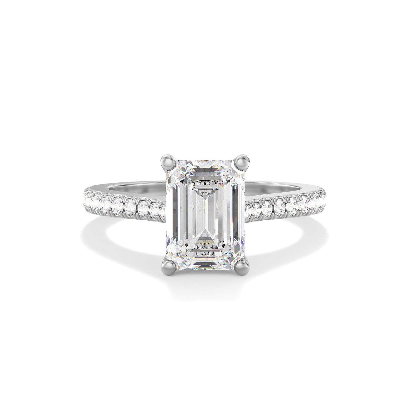 Emerald cut Lab Grown Diamond Engagement Ring with Pave Band- Kensington