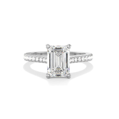 Emerald cut Lab Grown Diamond Engagement Ring with Pave Band- Kensington