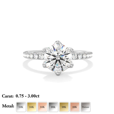The Chelsea Ring - Lab Grown Diamond with Tulip Basket and Fine Pave Band