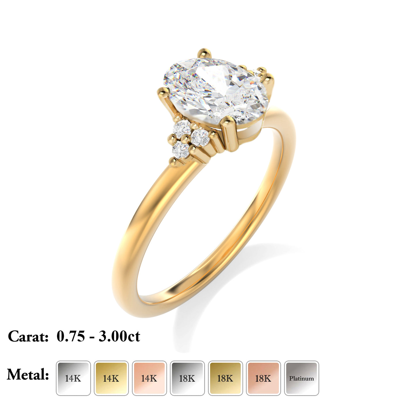 The Gabrielle Ring - Oval With Tri Accent Diamonds - Lab Grown Diamond