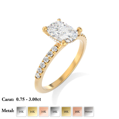 The Modera Ring - Cushion Lab Grown Diamond With Hidden Halo